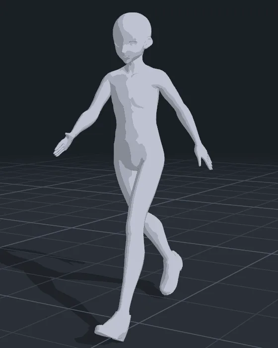 The shaded render of the walking figure.