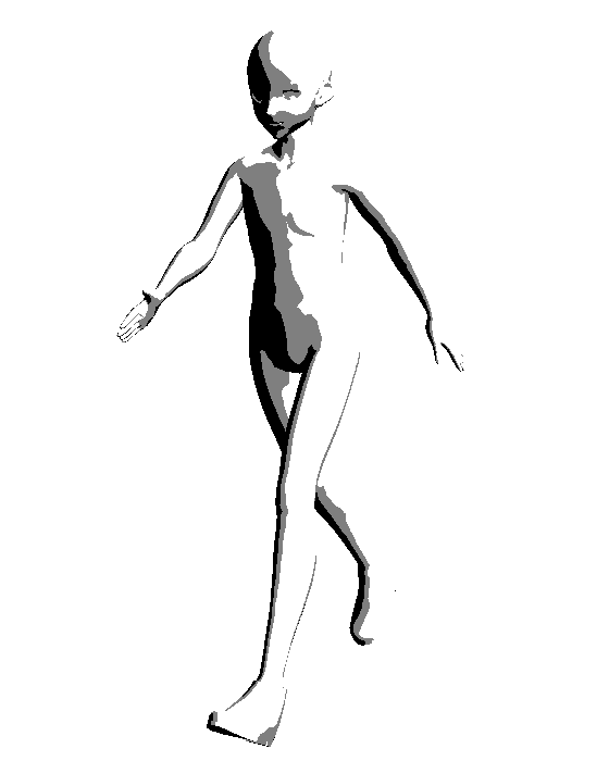 The tone layer of the same figure: solid black shadows and grey half-tones.