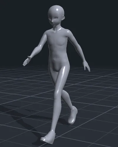 The figure in glossy grey matcap shading.